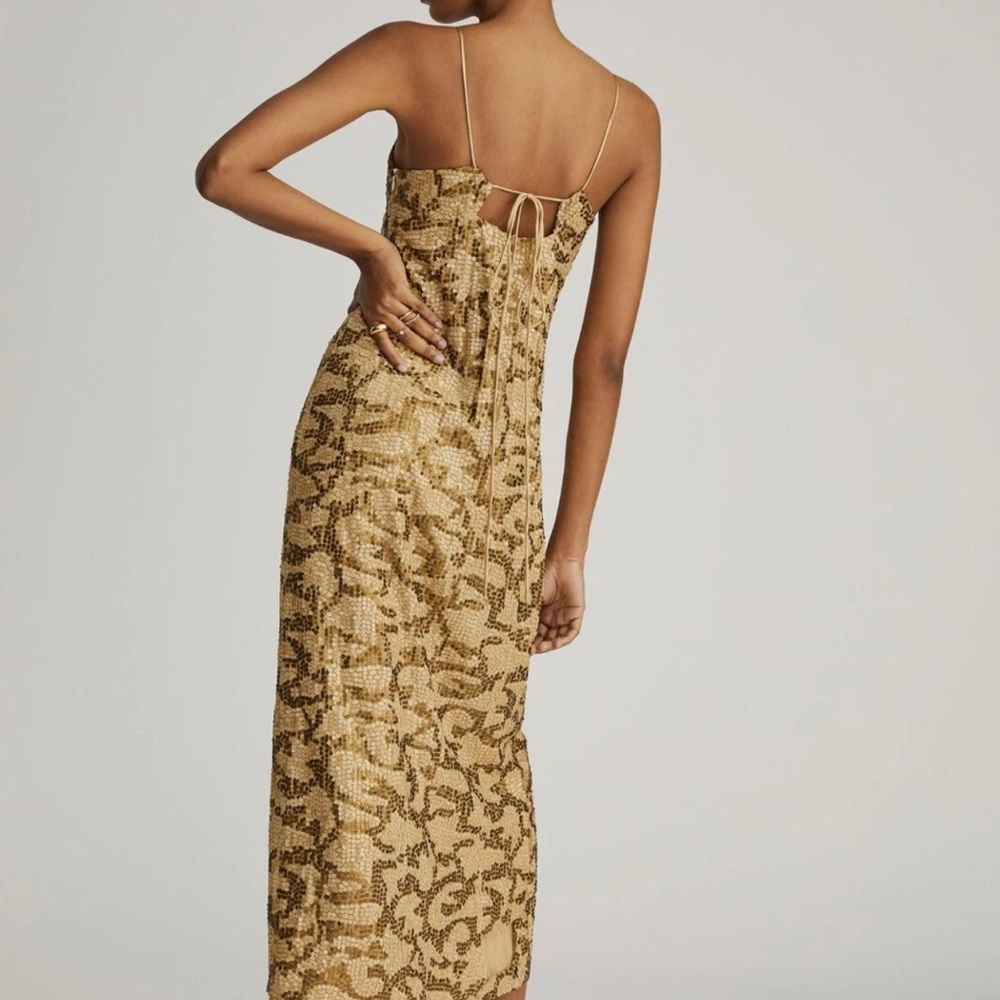 Anthropologie Gold Patterned Slip Dress Sequined Slip Midi Dress MRSP $298 - Picture 3 of 5